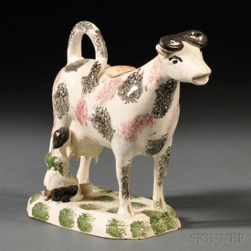 Appraisal: Staffordshire Earthenware Cow Creamer with Milkmaid England early th century