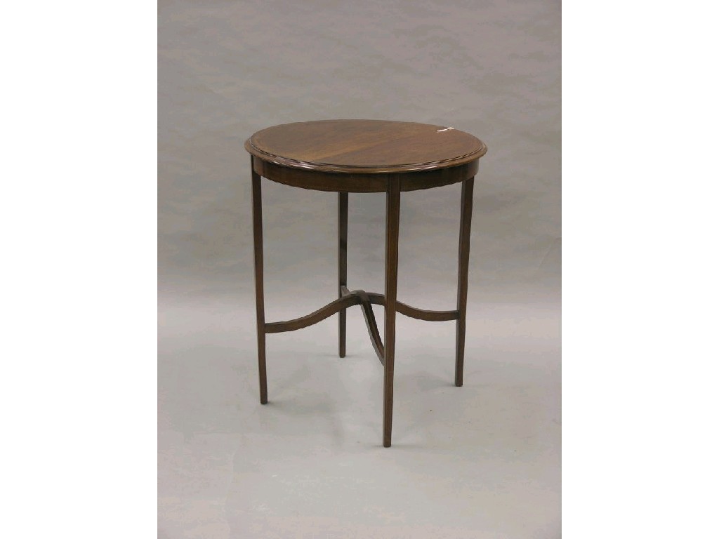 Appraisal: An Edwardian inlaid mahogany occasional table circular top on square