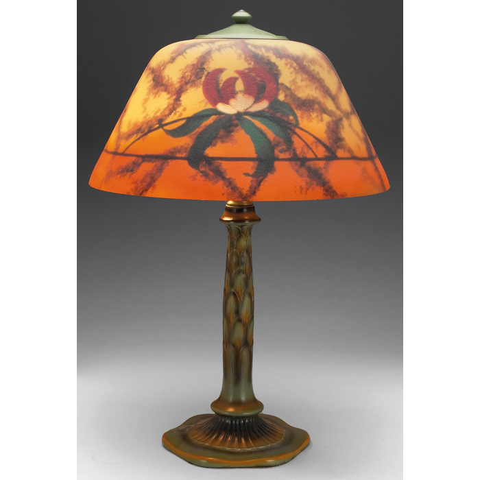 Appraisal: Jefferson lamp bronzed metal sculpted and painted base with palm