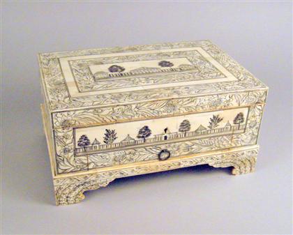 Appraisal: Indian Vizagapatam style ivory veneered work box The rectangular box