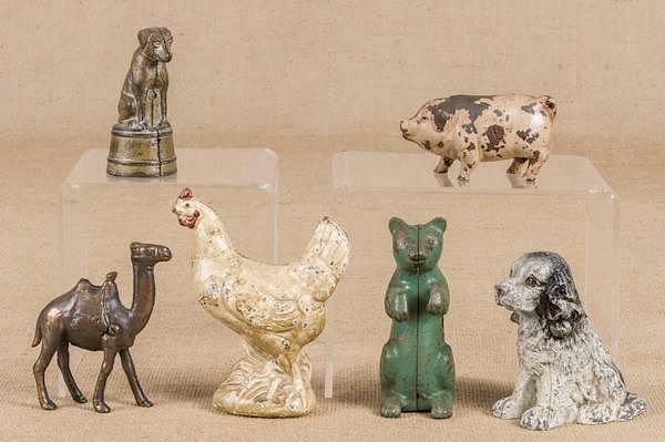 Appraisal: Five cast iron animal still banks to include a r