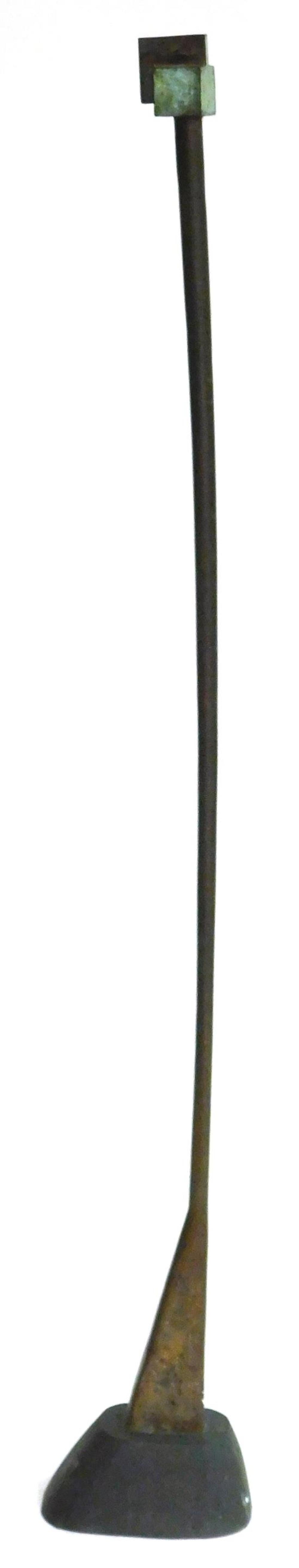 Appraisal: Modern metal sculpture curved rod with small block at top