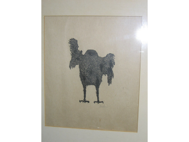 Appraisal: LEONARD BASKIN AMERICAN - Bird woodcut pencil signed lower right