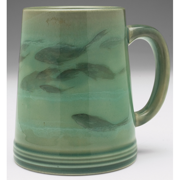 Appraisal: Rookwood handled vessel Sea Green glaze with beautifully detailedfish executed