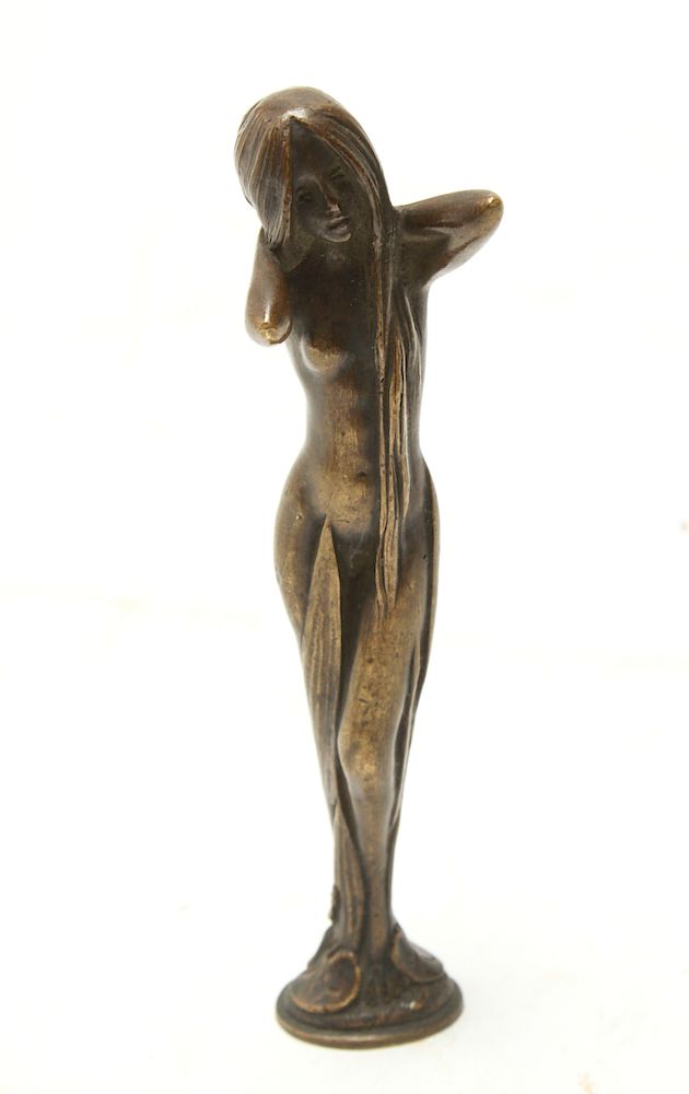 Appraisal: Art Nouveau Standing Female Nude Bronze Seal Art Nouveau bronze