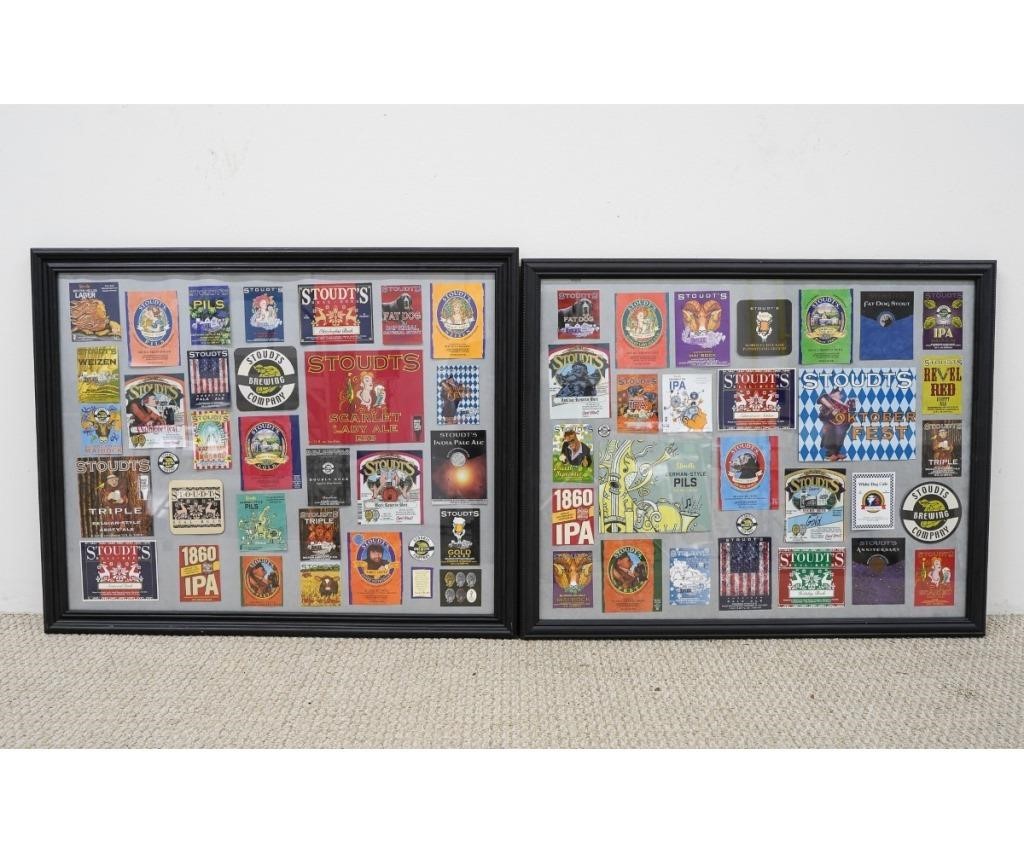 Appraisal: Two framed collections of various Stoudt's beer bottle labels and