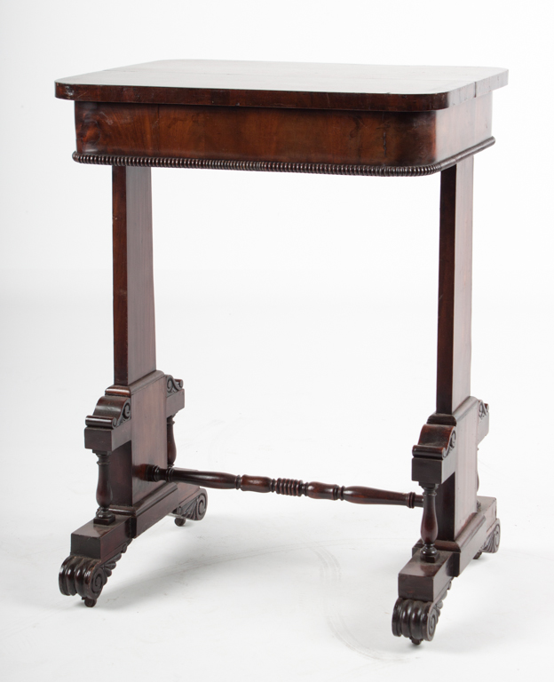 Appraisal: George IV mahogany sewing stand circa single drawer in apron