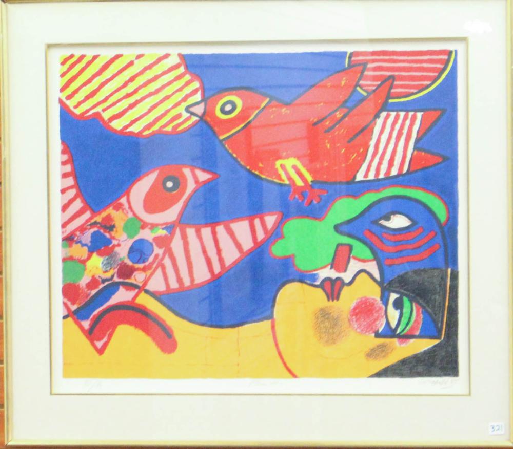 Appraisal: GUILLAUME CORNEILLE - lithograph Plein ete reclining woman with birds