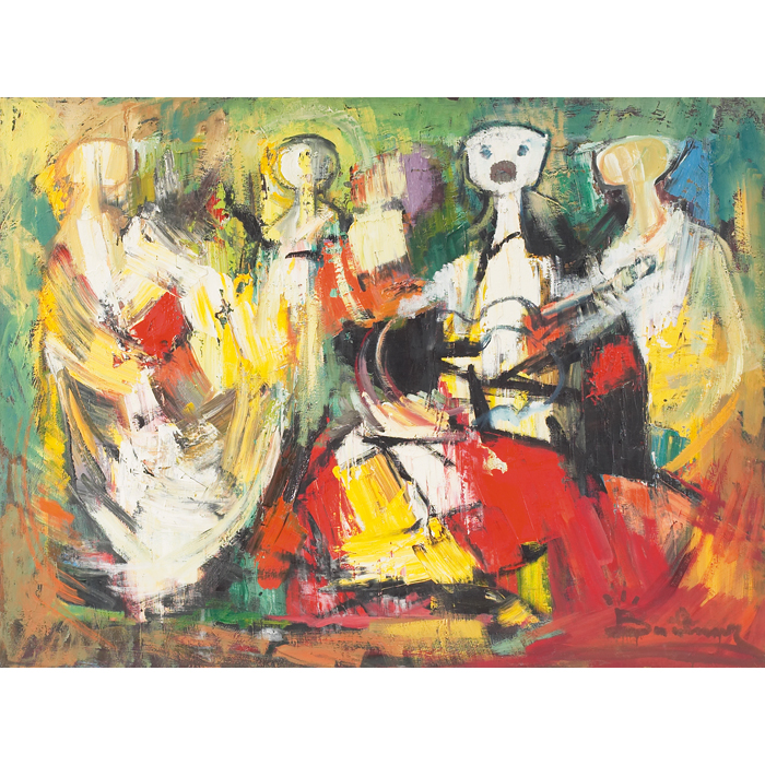 Appraisal: Bertalan Bodnar Hungarian b ''Abstracted Figures '' c oil on