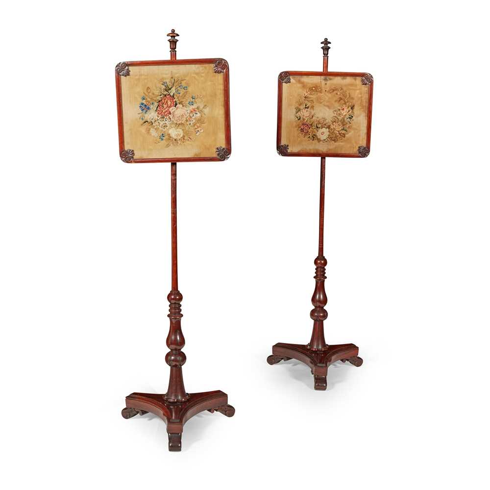 Appraisal: Y PAIR OF REGENCY ROSEWOOD AND NEEDLEWORK POLESCREENS EARLY TH