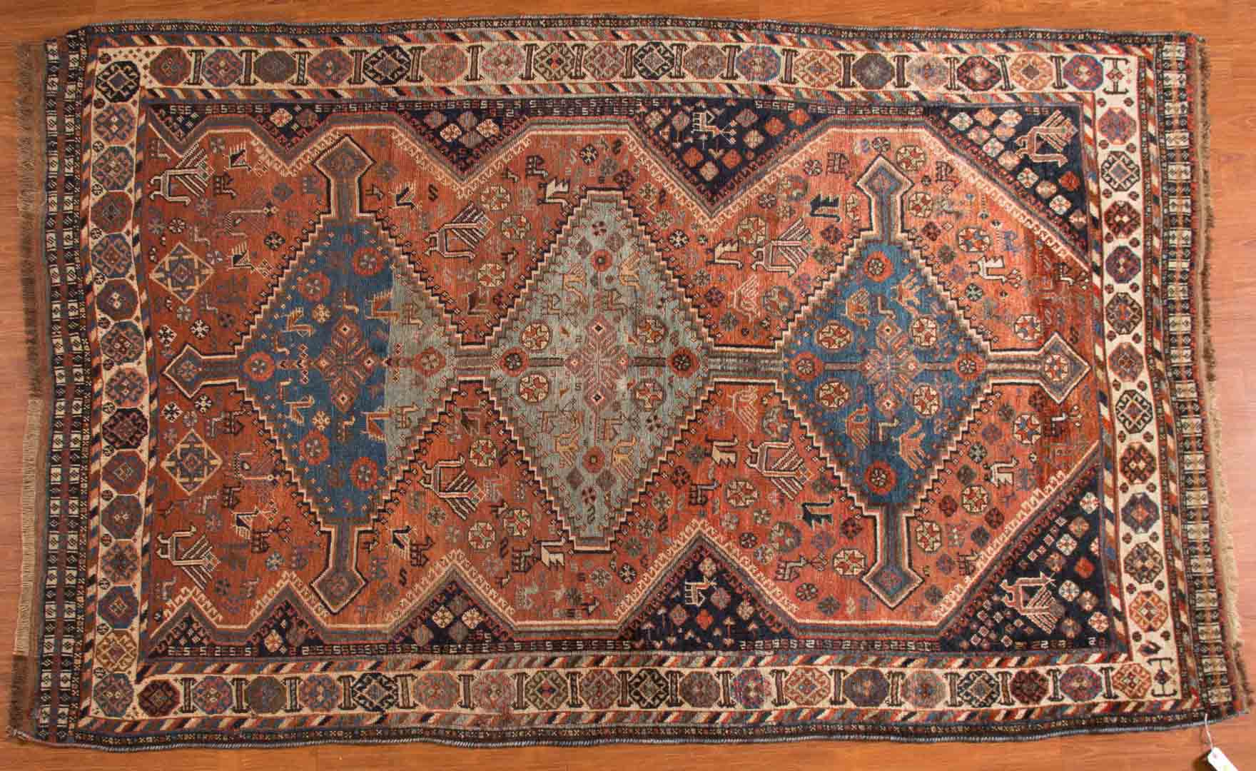 Appraisal: Antique Ghashghai rug approx x Persia circa Condition Slight wear