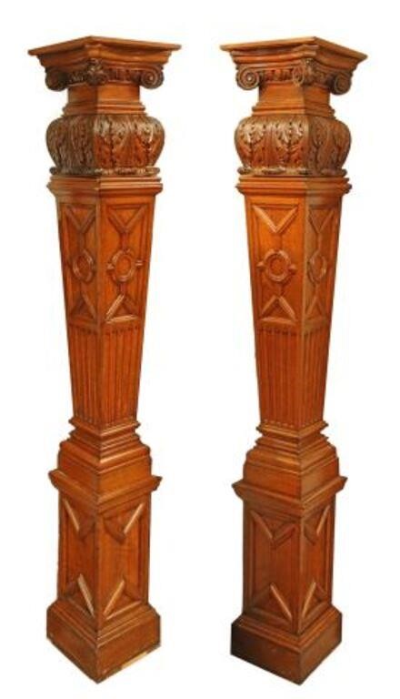 Appraisal: pair Continental oak architectural elements columns th th c half-form