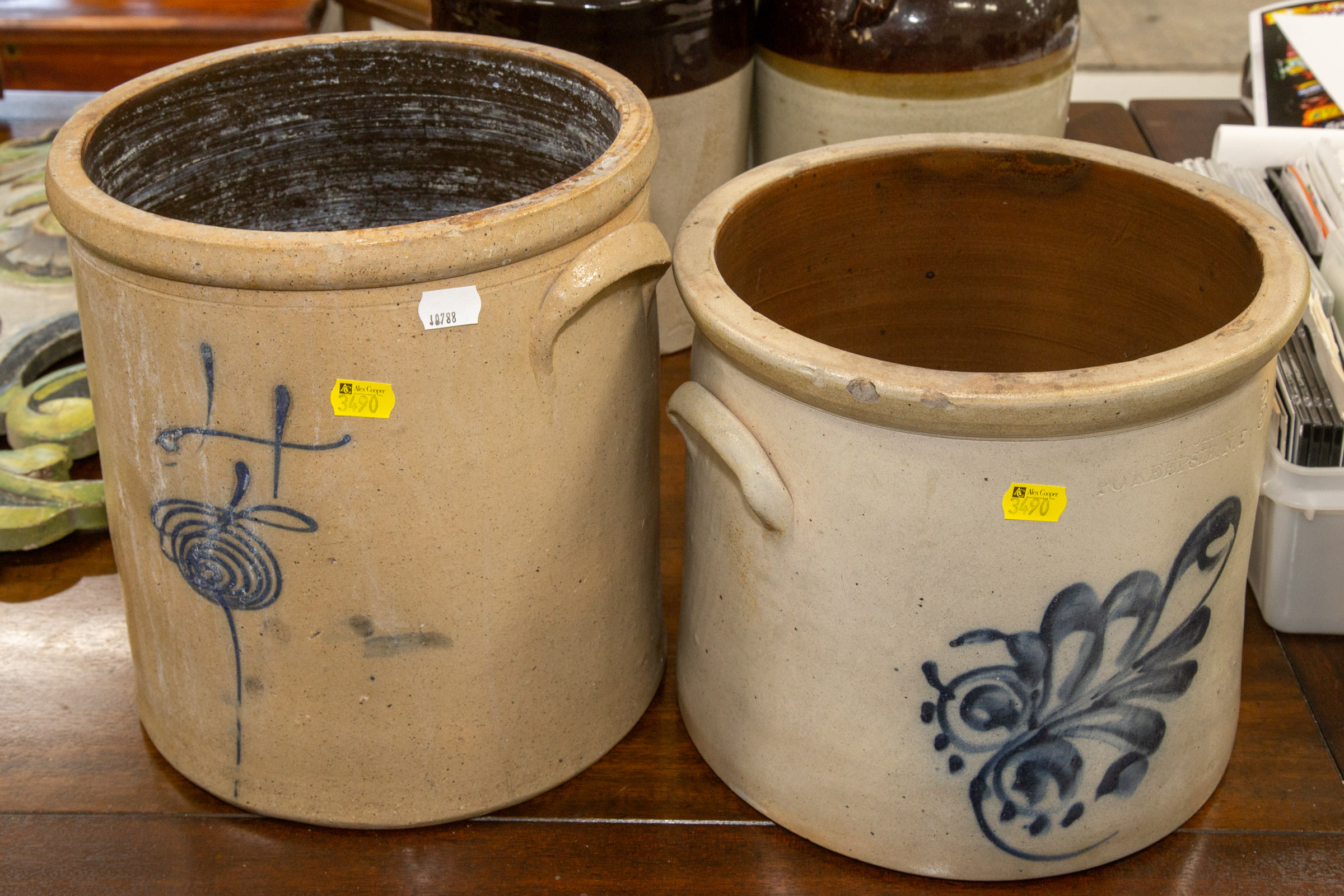 Appraisal: TWO AMERICAN COBALT DECORATED SALT GLAZED CROCKS Including a four