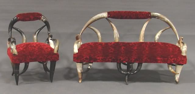 Appraisal: Covered in cut red velvet settee t l armchair t