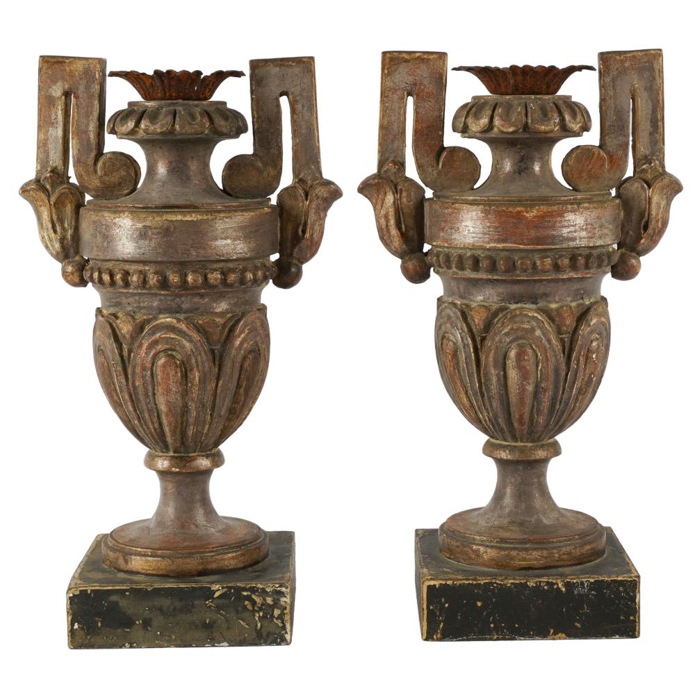 Appraisal: PAIR BAROQUE-STYLE GILTWOOD WALL SCONCES URNSthe urns drilled and ready