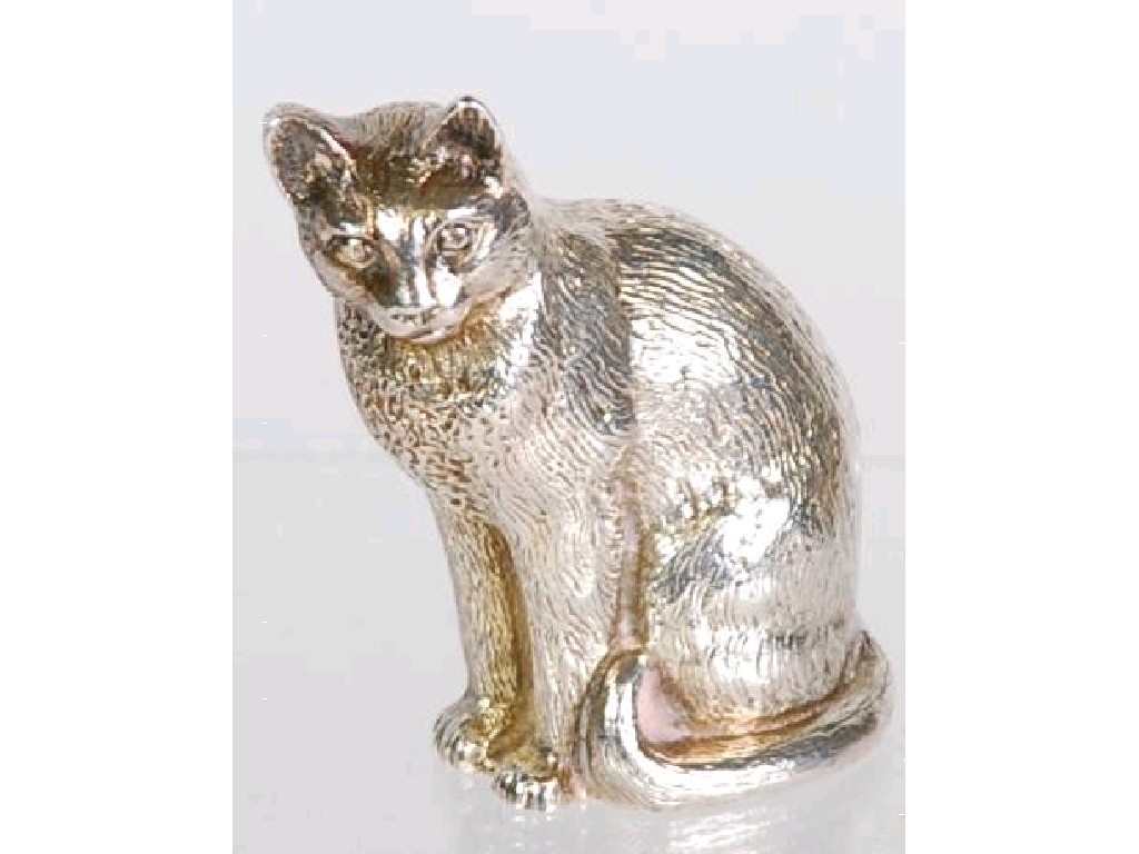 Appraisal: MODERN HALL MARKED SILVER MODEL OF A SEATED CAT by