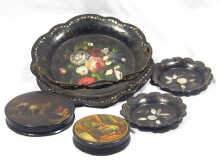 Appraisal: A mixed lot of papier mache comprising two circular hand