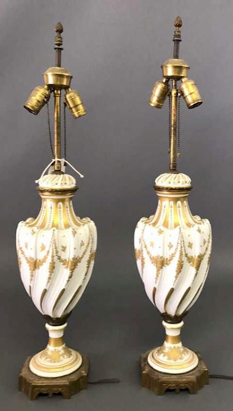 Appraisal: Pair of French Porcelain Table Lamps Pair of French porcelain