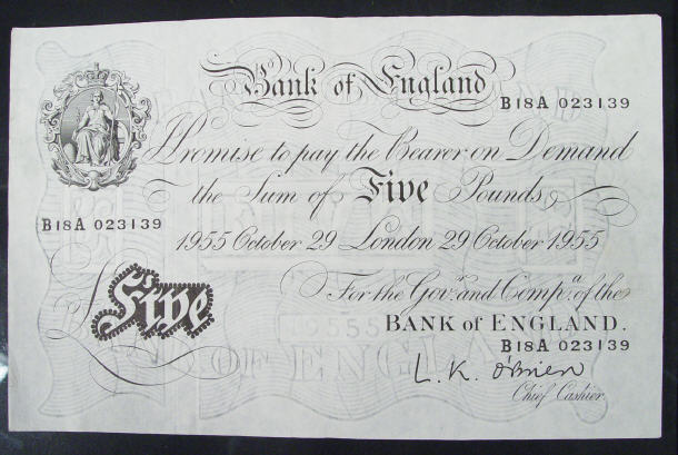 Appraisal: White Bank of England note O'Brien No B A