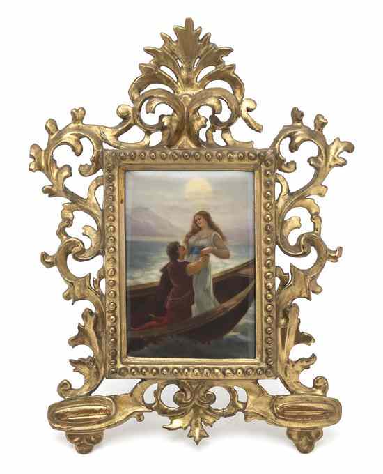 Appraisal: A Continental Porcelain Plaque depicting a courting couple on a