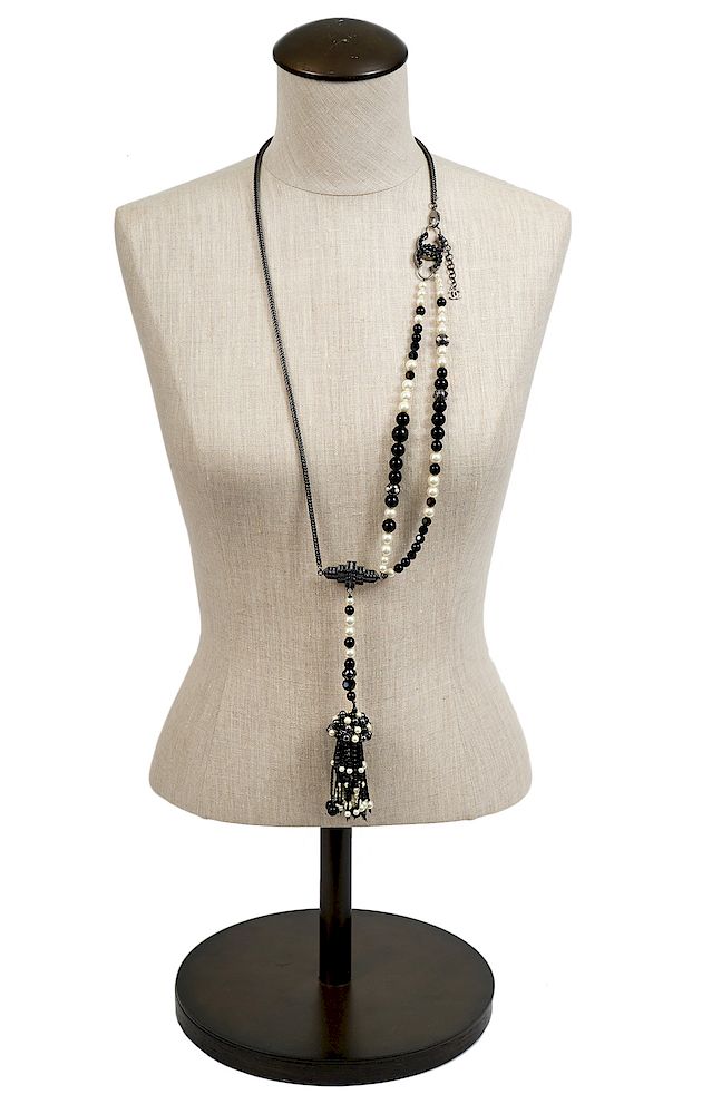 Appraisal: Chanel Gunmetal Black Bead Faux Pearl Necklace A statement piece