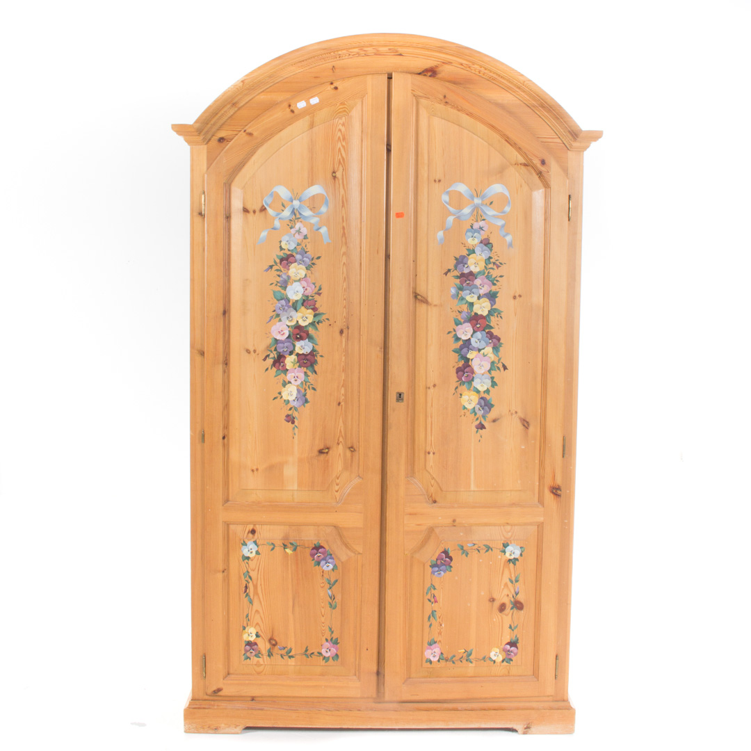 Appraisal: Floral painted pine two-door wardrobe paint decorated doors arched top