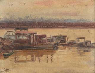 Appraisal: Cornelius Hankins Memphis Barge Painting Cornelius Haly Hankins Mississippi Tennessee