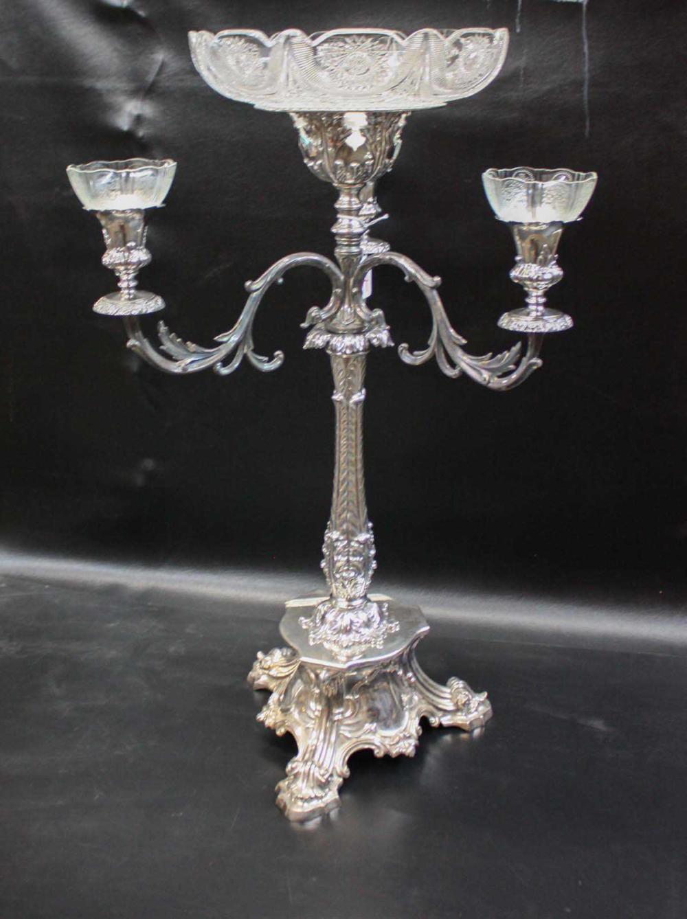 Appraisal: ENGLISH SILVER PLATED EPERGNE with three scrolling arms each having