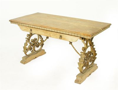 Appraisal: A limed walnut and wrought iron side table having a