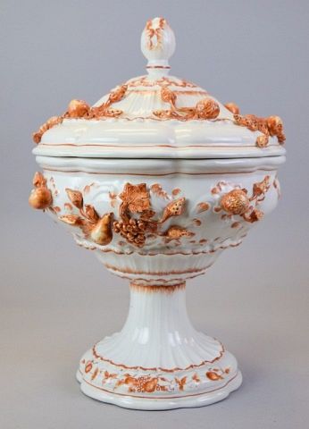 Appraisal: Italian Faience Tureen on Pedestal Porcelain lidded tureen marked Italy