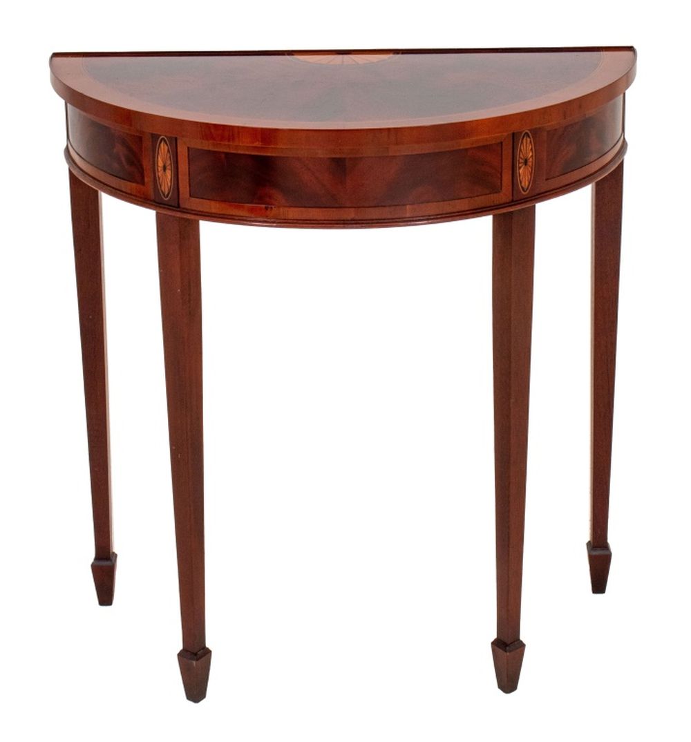 Appraisal: AMERICAN FEDERAL STYLE INLAID MAHOGANY DEMILUNE American Federal style inlaid