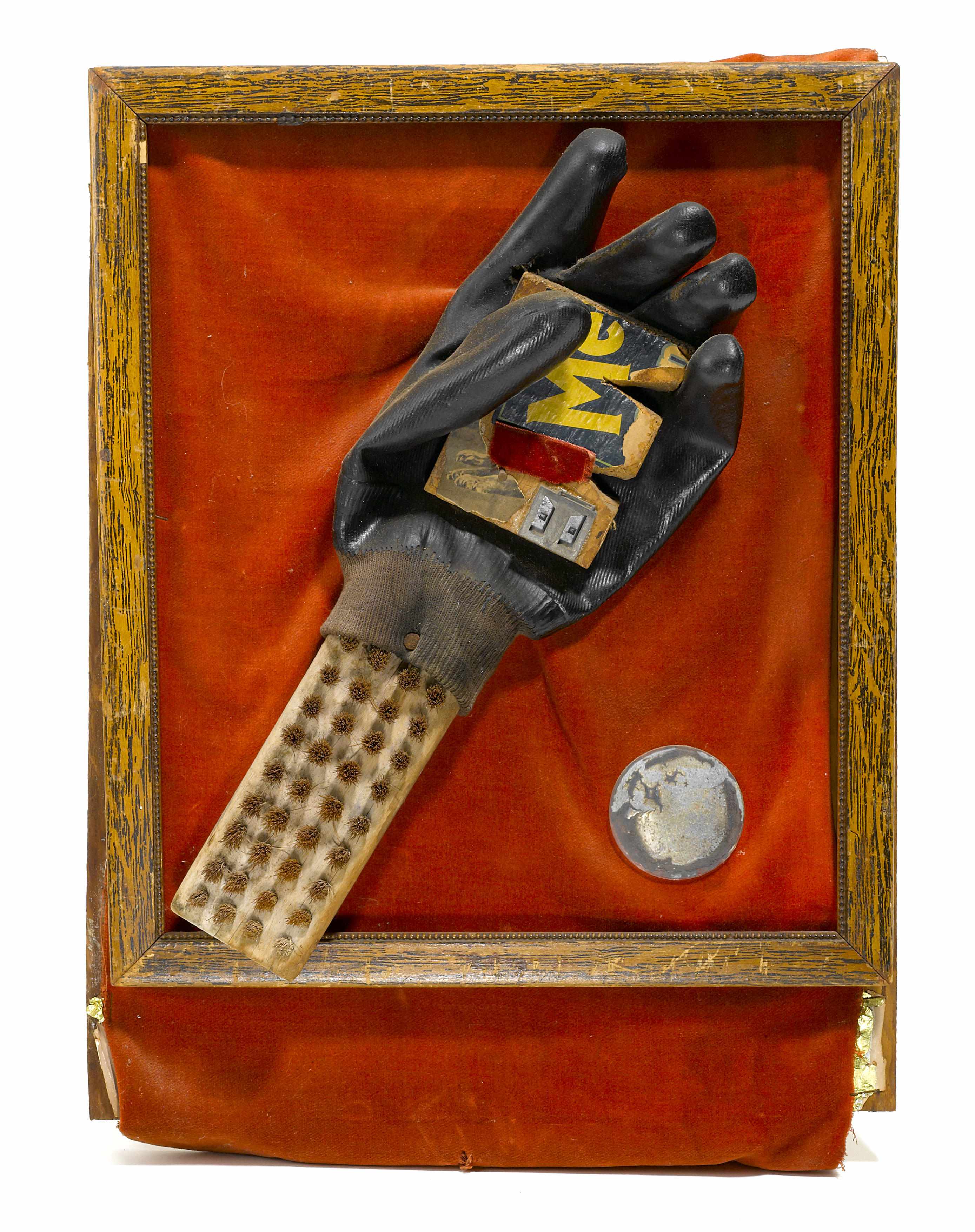 Appraisal: George Herms born Untitled mixed media assemblage x x in