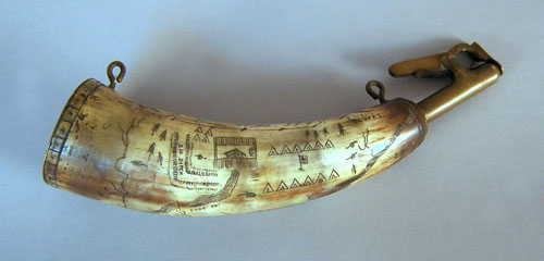 Appraisal: Powder horn th c with later Fraziers Company carved map