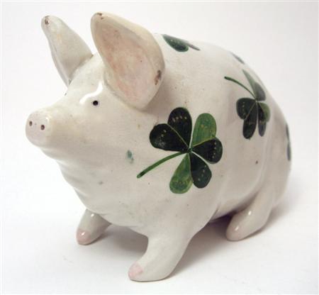 Appraisal: WEMYSS SMALL PIG FIGURE EARLY TH CENTURY white decorated with