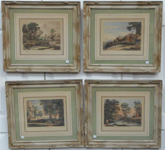 Appraisal: SET FOUR TH C PRINTS Continental framed hand colored signed