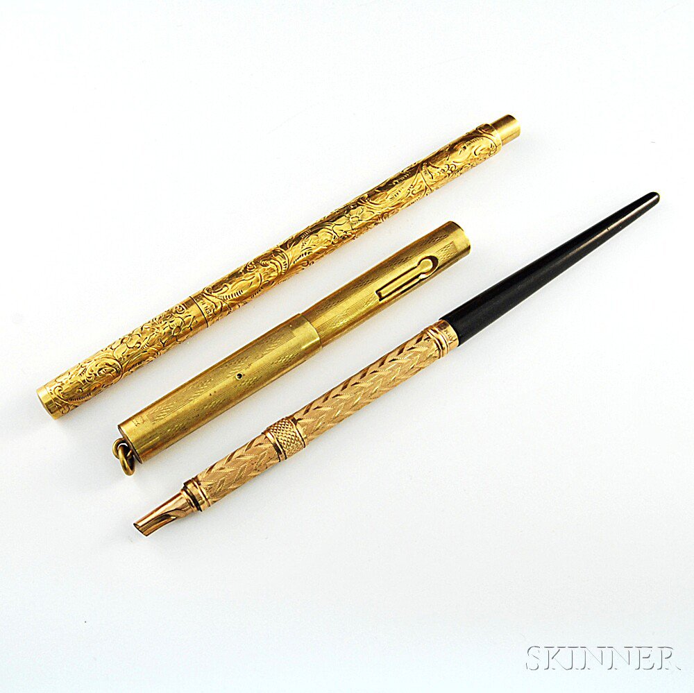 Appraisal: Three kt Gold-nibbed Fountain Pens one in gold-filled Wahl pen