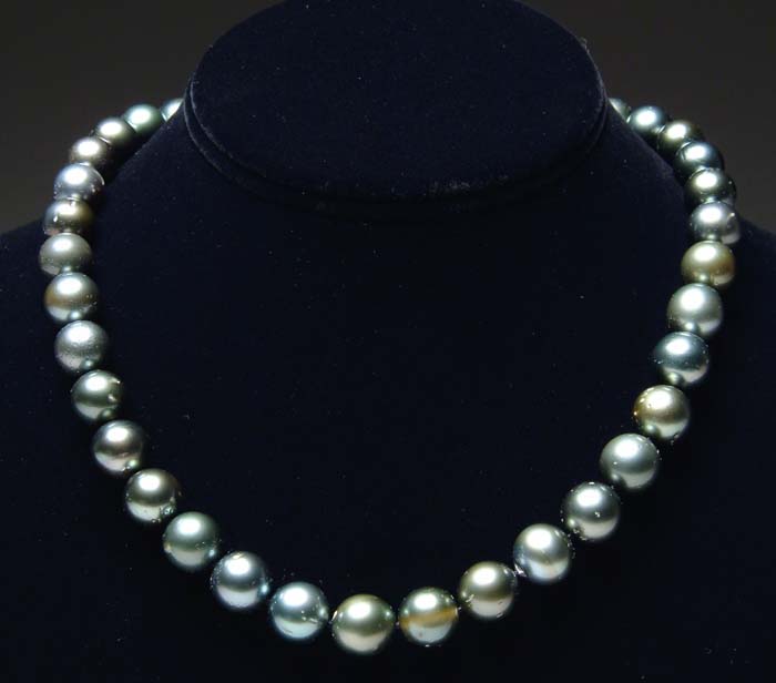 Appraisal: TAHITIAN PEARL NECKLACE necklace features thirty-seven round black-gray cultured pearls