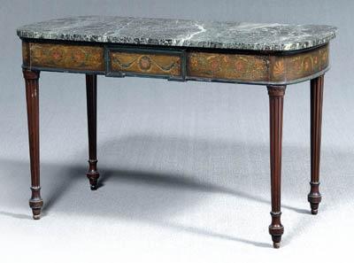 Appraisal: Sheraton style paint decorated desk variegated green marble top single