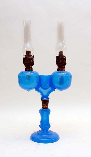 Appraisal: Ripley Blue Clambroth Wedding Oil Lamp Ripley Blue Clambroth Wedding