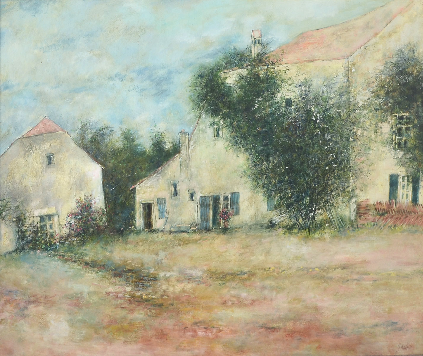 Appraisal: GANTNER Bernard French French Village Scene Oil Canvas '' x