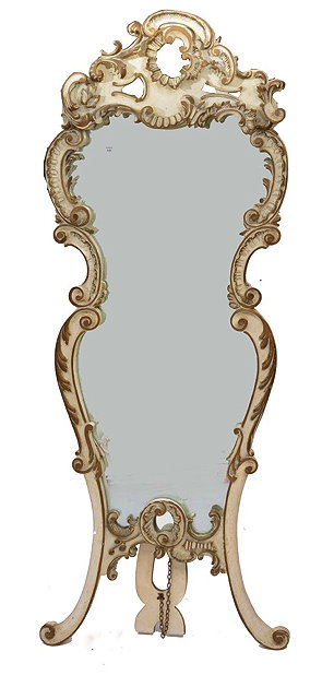 Appraisal: A FRENCH ROCOCO WHITE PAINTED AND GILDED CHEVAL MIRROR of