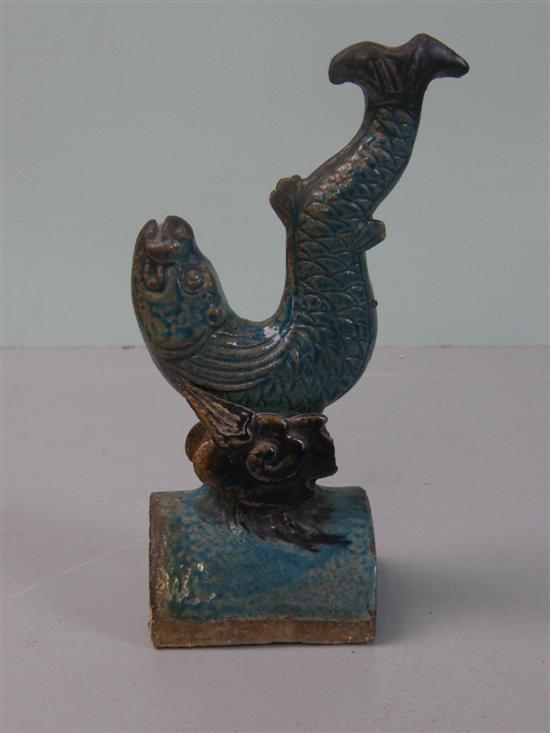 Appraisal: Chinese tile work fish in blue and manganese glazes h