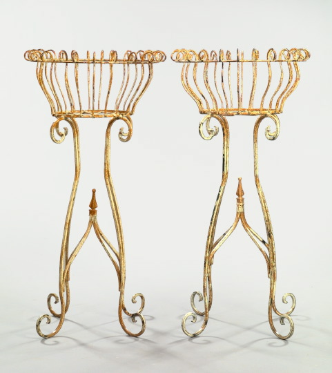 Appraisal: Pair of Victorian-Style Polychromed Wire-Work Circular Plant Stands with everted