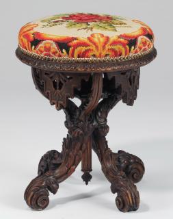 Appraisal: English carved walnut piano stool h English carved walnut piano