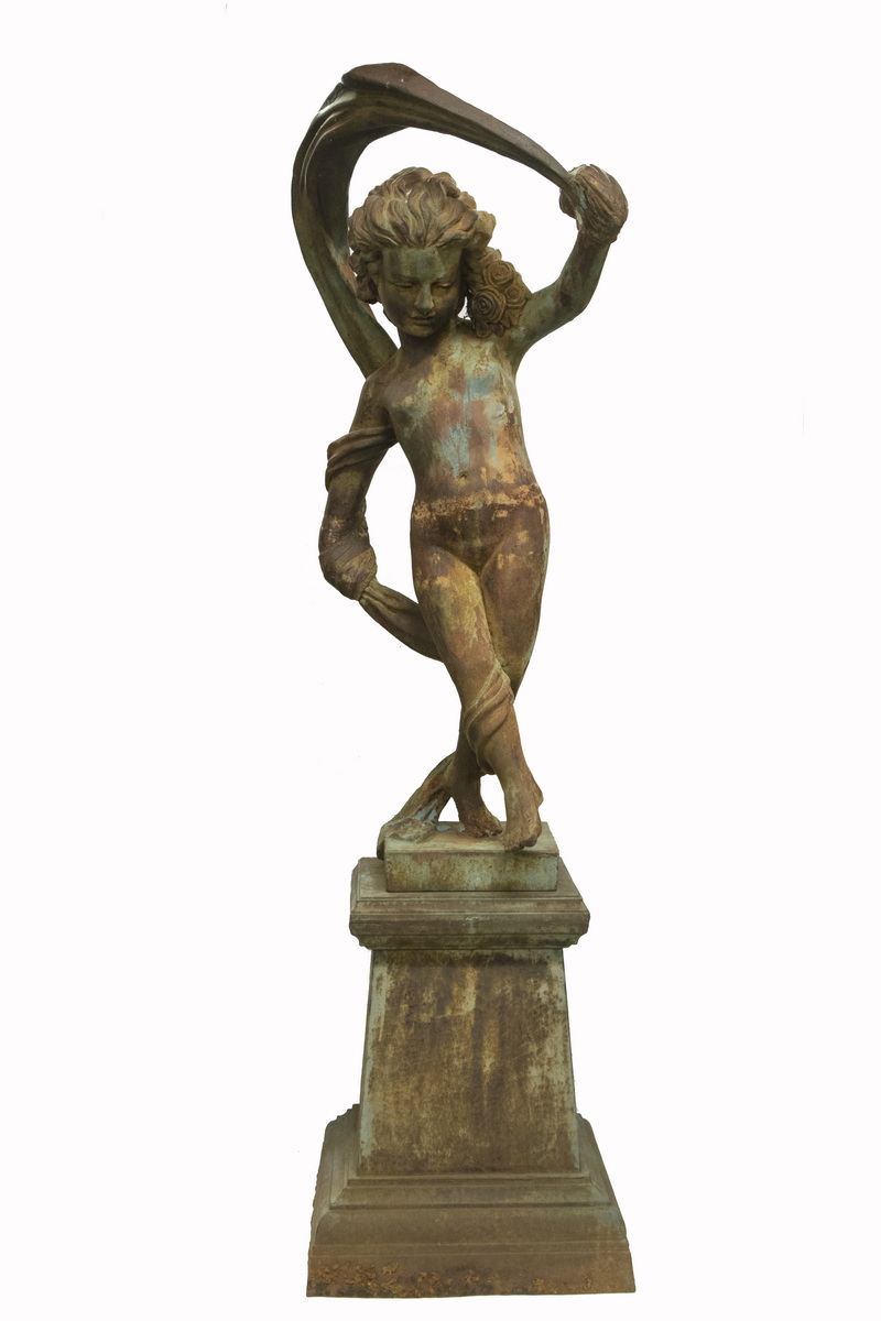 Appraisal: TWO-PART CAST IRON FIGURE OF A CHERUB ON A PEDESTAL