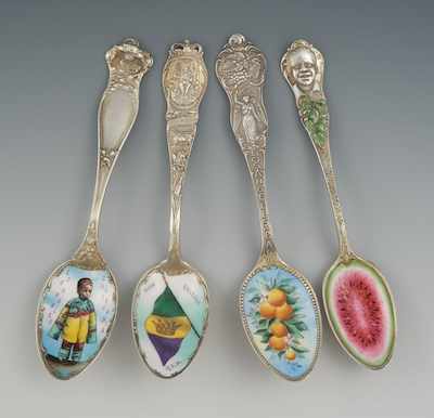 Appraisal: A Group of Four Sterling Silver and Enamel Souvenir Spoons