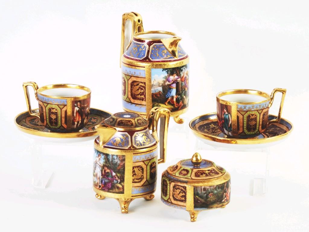 Appraisal: VIENNA' PORCELAIN SEVEN PIECE COFFEE SET for two persons painted