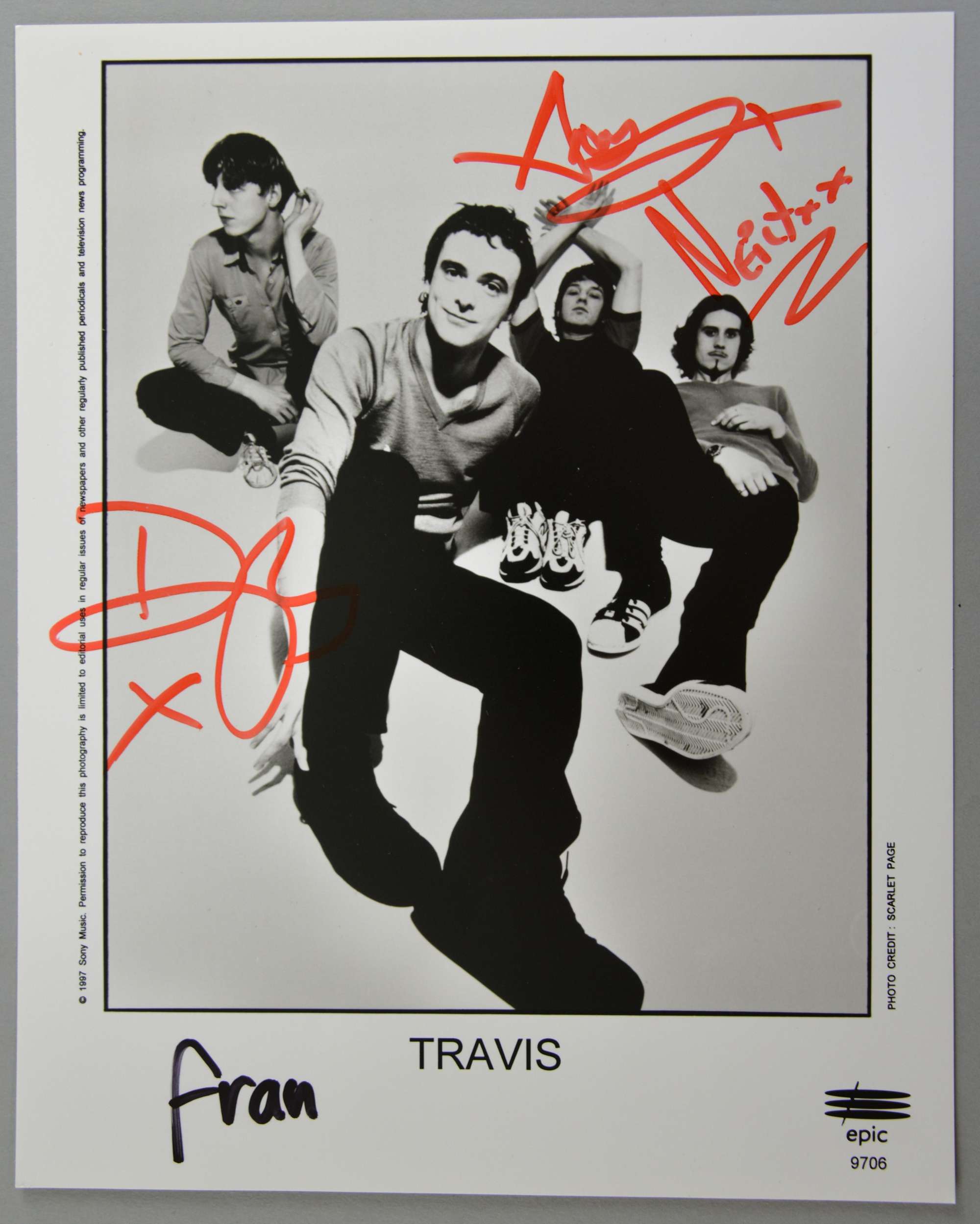 Appraisal: Travis Promotional x photograph from signed by all four including