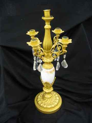 Appraisal: Victorian Candelabra gold onyx base five light crystal prisms ''