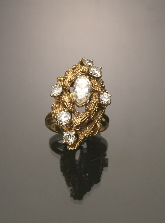 Appraisal: -Karat Yellow-Gold and Diamond Dinner Ring Set with one marquise